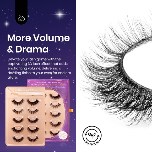 Easy False Eyelashes Zero Gravity Collection 5 pairs of Mixed with Tweezers - Picture 3 of 14